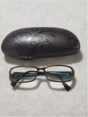 Women's Koali 6775K Morel Brown Teal Rectangle Eyeglass Frames, Size 53 15 135